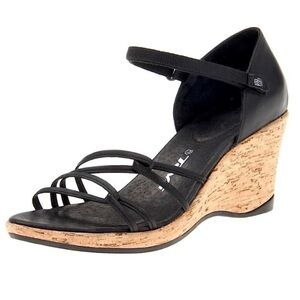 Teva Black Leather Riviera Cork Wedge Sandals Size 9